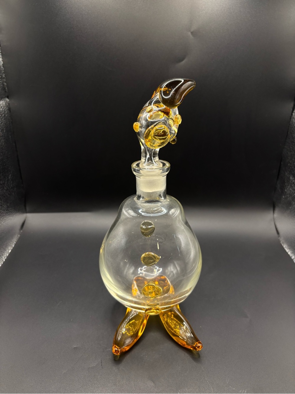 VTG Murano Style Art Glass Clown Decanter Amber Hand Blown Bottle Stopper 9.5”